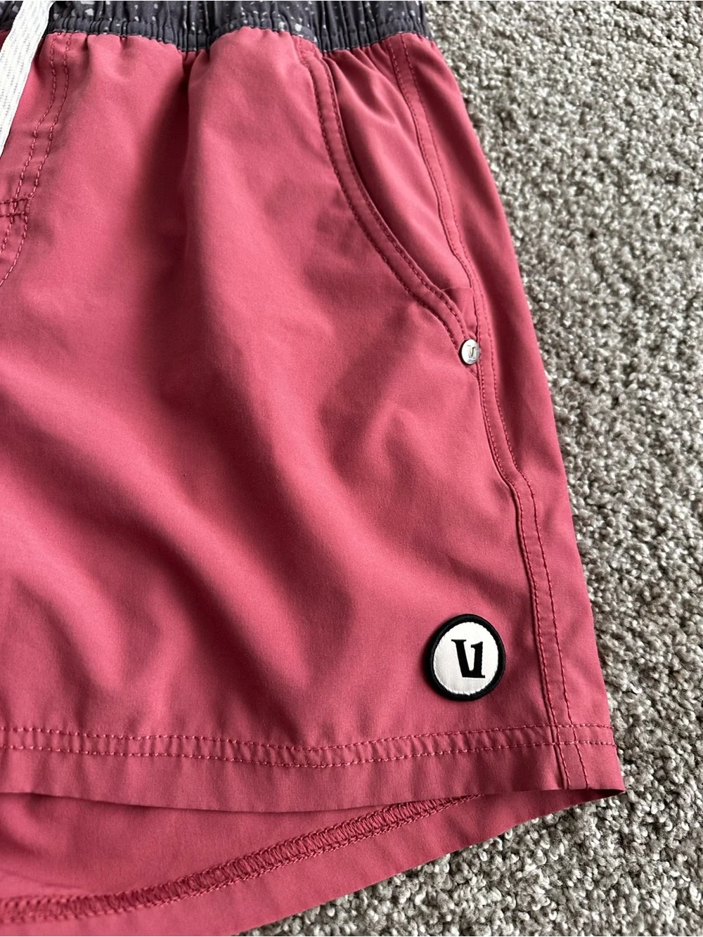 Vuori Women's Athletic Shorts in Dusty Rose with Black Waistband